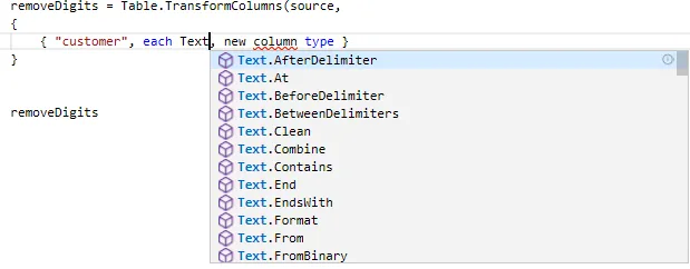 Text function options