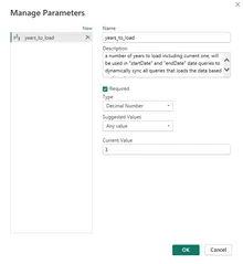 Manage Parameters window
