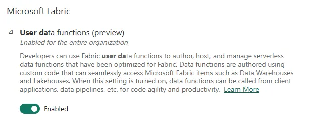 Povolení User Data Functions v Admin Portálu