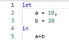 m code, a+b returned without varibale