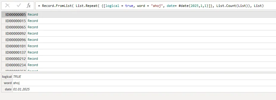 Repeating record values for each field