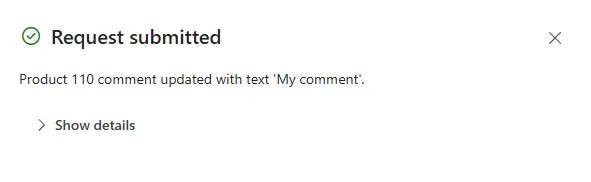 Vlastní okno Request submitted