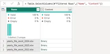 name and binary content of excel files