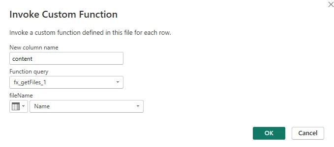 invoke custom function dialogue window